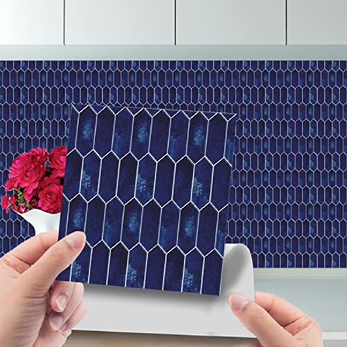 Exquisite Tile Stickers Navy Blue Marble Stick on Tiles Waterproof Oil Proof Peel and Stick Floor Tiles PVC Kitchen Tile Stickers Self Adhesive Tile Decals for Living Room Bathroom Decor 24PC(20x20cm)