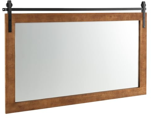 GOPLUS Wandspiegel mit Holzrahmen, Rechteckiger Spiegel 100 x 66 cm, Hängespiegel Holz, HD-Spiegel mit Metallhalterung, Badezimmerspiegel für Badezimmer, Flur, Wohnzimmer, Schlafzimmer (Braun)