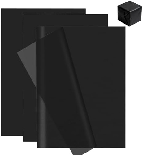 Gykutix 100 Fogli Di Carta Velina Nera 50 x 35cm Carta Velina per Imballaggio Nera per Fai Da Te, Artigianato, Floreale, Compleanno, Festa Di Halloween, Festival