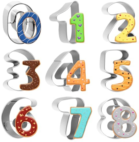 DOPENSPI 9 Pcs Mini Number Cookie Cutters, 1.5 inch Stainless Steel 0-8 Small Numbers Cutters Baking Tools Cake Decorating Number Molds Tiny Letter Cookie Cutter for Homemaking Fondant Biscuit Cake