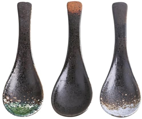 ELAYARD Lot de 3 Cuillères en Céramique Japonaise pour Riz et Soupe Ustensiles Cuisine Résistants Finition Lisse Couleur Aléatoire Adaptées Usage Domestique et Couleur Aléatoire