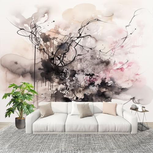 Grande taille Papier Peint de Photo 200x140 cm AbstraitArtPeinture à L'Encre Peler Et Coller Papier Peint Panoramique intissé Murale Noir Et Blanc Pour Salon Chambre Enfant Chambre Décoration
