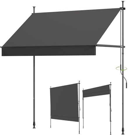 BelleMax Klemmmarkise ohne Bohren mit Handkurbel, 2026 Upgrade 2-in-1-Balkonmarkise UV-beständig höhenverstellbar & wasserabweisend, Sonnenschutz für Balkon Terrasse & Garten Anthrazit 350 cm x 125 cm