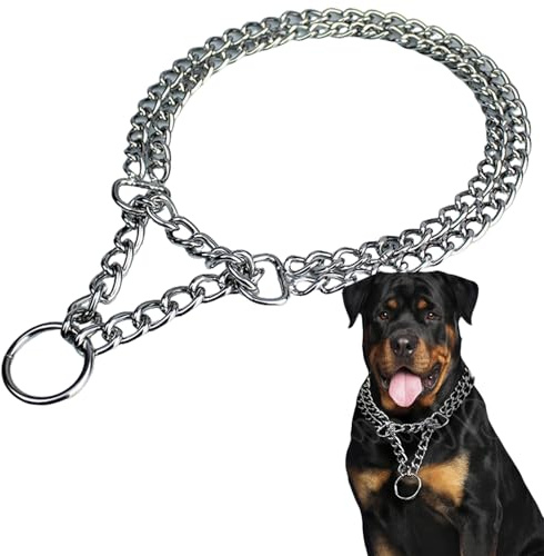 Dog Collar Auto-Tighten Chain Collar for Large Dogs, Metal Dog Leash Chew Proof Chain Leash High Strength Metal Collar to Stop Pulling, Dog Choker Collar(Size:45cm/18in,Color:Double Layer)