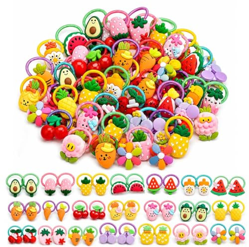 UYVPAER 100 Piezas Gomas Para El Pelo Para Bebé Con Flores, Gomas Para El Pelo Dulces Con Lazo, Suaves Y Sin Costuras, Para Niños Y Niñas Pequeñas, Accesorios De Pelo Adorables