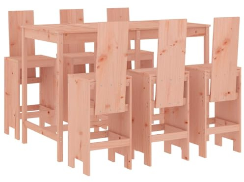 Foknhdi Gartenbar Set 159,5x82,5x110 cm Douglasie Massivholz 7-TLG möbel mit 6 Barhockern 110 kg Belastbarkeit Modernes Design & Robust für Garten Terrasse Outdoor Küche