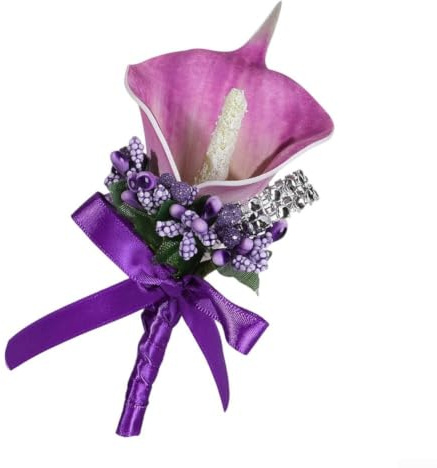 Calla Lilie Boutonniere für Herren - Hochwertige Künstliche Blume Anstecker Hochzeit Bräutigam Taschendeko Langlebig(5)
