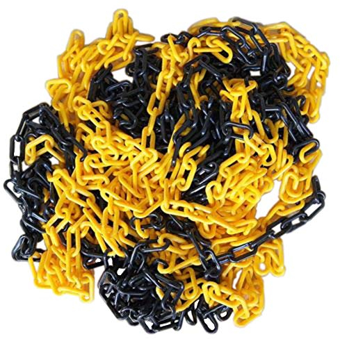 KATSU Absperrkette Kunststoffkette 25 Meter 8mm x 25m gut sichtbare Schwarz und Gelb Kunststoff-Gliederkette für Warnsicherheit, Parkplatz, Massenkontrolle, Verkehr, Warteschlangen 990941