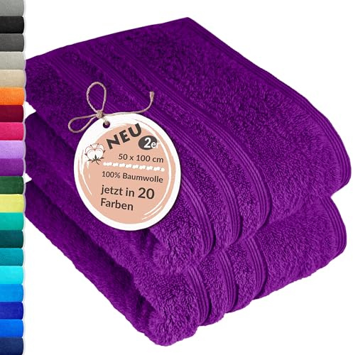 Lashuma Handtuch 50x100 cm Frottee, London Baumwolltücher 2er Set Lila - Aubergine