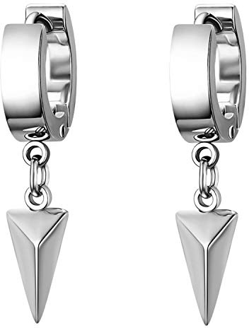 Flongo Damen Ohrringe Herren Ohrstecker Creolen, Edelstahl Ohrkette Stecker Gold Schwarz Blau Silber Anhänger Hängende Dreieck Triangel Tropfen Ohrringe Männer Frauen
