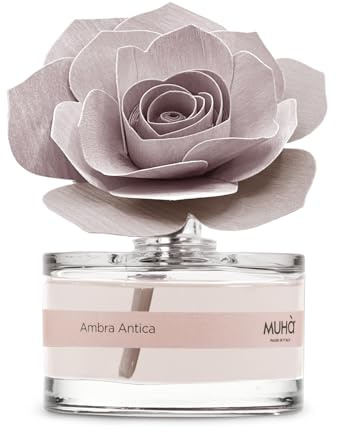 MUHA' | Profumatore Rosa Diffuser, Ambra Antica, 50 ml | Profumatore per AmbientiDiffusore Ambiente con Rosa in Legno di Betulla