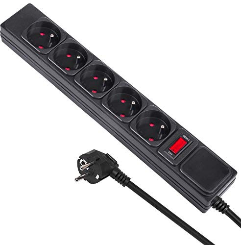 Maclean MCE219 Multipresa Ciabatta Elettrica A 5 Prese, 1,5 m, Interruttore Multiplo, Protezione Per Bambini, Spina Schuko 250 VAC/10 A FR