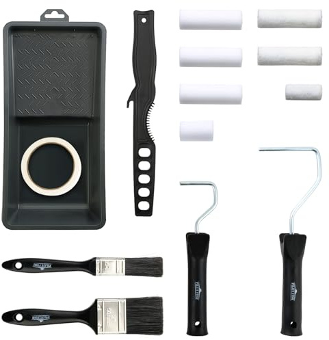 PILOT FISH 14Pcs Mini Paint Roller Kit, 4inch Paint Roller Set with Mohair and Sponge Covers 2 Frames and Brushes Home Painting Tools for DIY Indoor Outdoor Painting