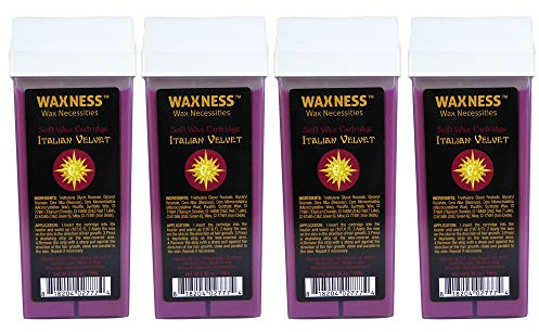 Waxness Italian Velvet Soft Wax Cartridge – Pack of 4 × 3.38 oz (100 g) – Premium Synthetic Strip Wax Roll-On for Face & Body, Professional Use – Made in Italy