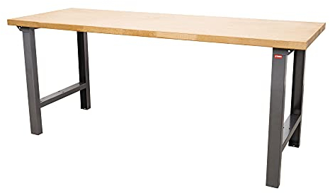 STIER Werktisch Premium, 1500x700x840 mm, aus Stahl und Buchenholz, umweltfreundlich pulverbeschichtet, perfekt als Werkbank für Werkstätten und Heimwerkerprojekte, robust und vielseitig