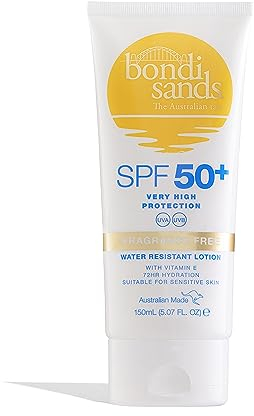 Bondi Sands Fragrance Free Sunscreen Lotion SPF 50+ | Non-Greasy Broad-Spectrum Formula Moisturises, Soothes, and Protects Skin, Water Resistant Up To 4 Hours + Cruelty Free | 150 mL/5.07 Oz