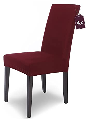 Scheffler Home Premium Stuhlhusse Mia Bordeaux 4er Set Stretch Husse für Schwingstühle Waschbarer Microfaser Bezug mit blickdichter Struktur als stilvoller Stuhlüberzug – Öko-Tex Zertifiziert
