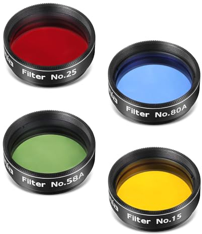 Astromania Filter Set of 1.25-Inch Four Color Filters (#15 Deep Yellow, 25 Red, 58A Green and #80A Medium Blue)