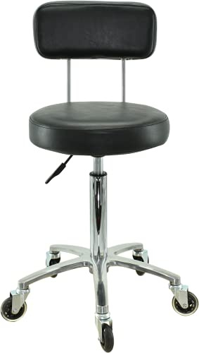 VAKON SALON - Premium Rollhocker mit Lehne höhenverstellbar von 55 bis 75 cm - Rundsitz - Drehhocker Arbeitshocker Praxishocker