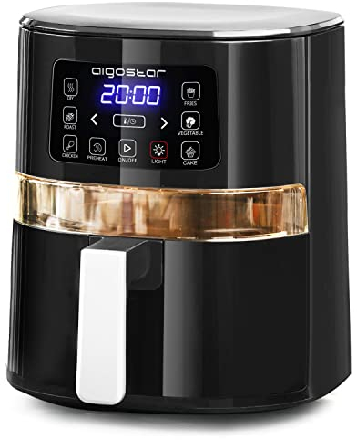 Aigostar Friggitrice ad aria XXL 8,8 Litri 2200W, Doppia Resistenza, 12 Programmi LED Touch Digitale, Finestra di Visualizzazione, Interno in Acciaio Inox, fai da te, Risparmio Energetico 55%, Nero