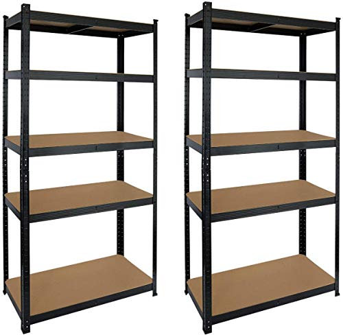 Mundozone Set de 2 Estanterías Metálicas Galvanizadas Color Negro 875Kg 5 Baldas modulares 180 x 90 x 40cm