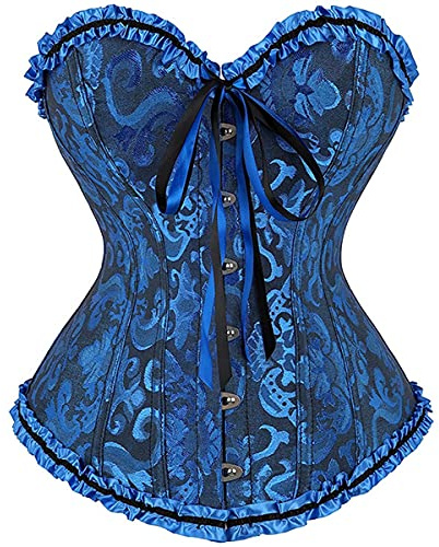 SxyBox Corsetto Donna Sexy Burlesque Overbust Corsetti Bustino per Halloween, Carnevale e feste,Blu,S