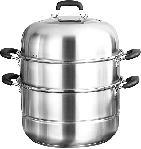 MANO Steamer Pot for Cooking 11.8 inch Steam Pots with Lid 2-tier Stainless Steel Steaming Pot Multipurpose Cookware with Handle for Vegetable, Dumpling, Stock, Sauce, Food