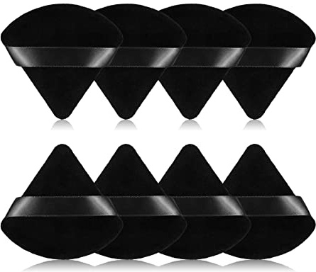 8Pcs of Triangular Powder Puff Makeup Sponges, Made of Super-soft Velvet, Designed for Contouring, Eye, and Corner, Beauty Blender Foundation Mixing Container.(Black)