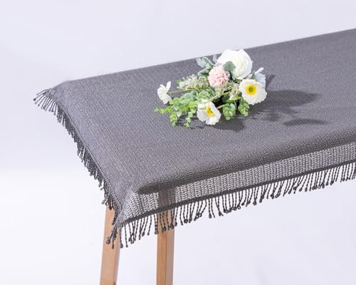 texpot Gartentischdecke 140 x 180 cm oval dunkelgrau mit Fransen wetterfest geschäumt rutschfest