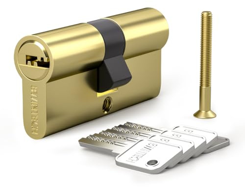 Bwintech 1 pezzo cilindro in ottone Euro 30/40 mm, chiave da 70 mm/chiave a cilindro con 5 chiavi standard in ottone, antiscasso, antitaladro, antistrappo, antiurto, finitura in ottone lucido