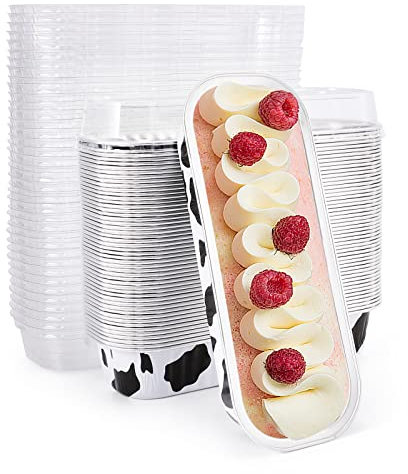 TRUSBER 50 Pack Mini Loaf Cake Pans with Lids, Disposable Aluminum Foil Baking Cupcake Pens with Cover Ramekins Tin Baking Cup for Bread, Loaf, Cakes Baking, Non-stick & Grease-proof