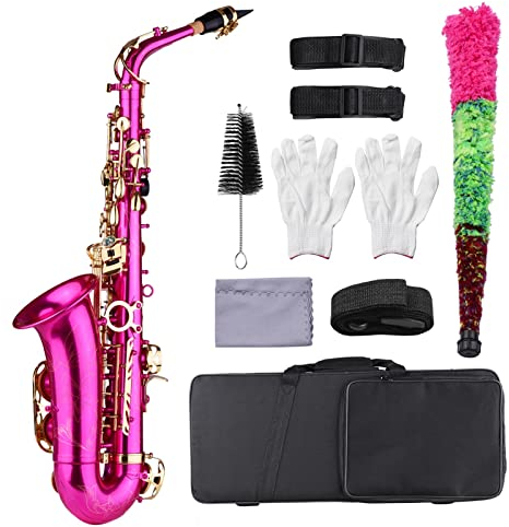 TSTS Messing Graviert Eb E-Flat Altsaxophon Sax Abalone Shell Knöpfe Blasinstrument Saxophon Kit (Color : Pink)