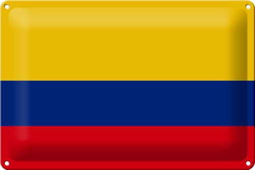 Cartel de chapa con bandera de Colombia, 30 x 20 cm, diseño de bandera de Colombia