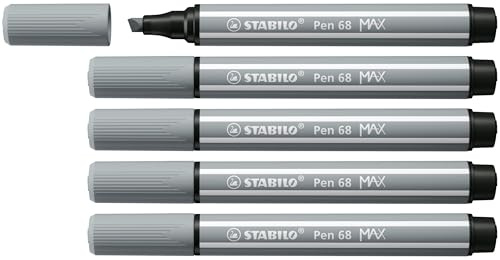 STABILO - Premium-Filzstift mit dicker Keilspitze - Pen 68 MAX | 5er Pack, mittelgrau