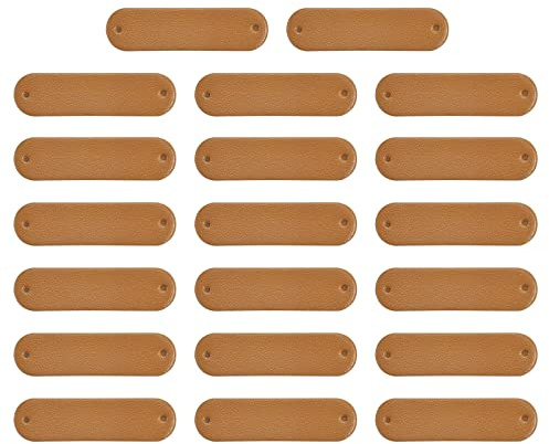 sourcing map 100Stk Handgemacht Leder Label PU Leder Nähen Geprägt Etikett | Verzierung Häkeln Etiketten für Kleidung Hut Schals Basteln (45x12mm Braun)