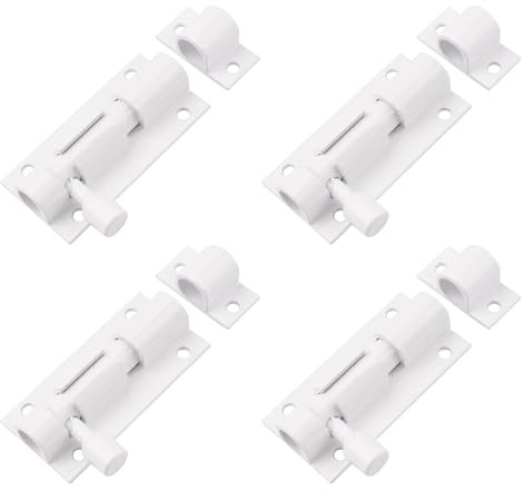 MOROBOR-Tür-Sicherheits-Dia-Verriegelung, 2inch verdicktes Edelstahl-Schiebetürschloss mit Schrauben-Schiebetür-Bolzen-Schloss für Heimhof (Weiß-4PCS)