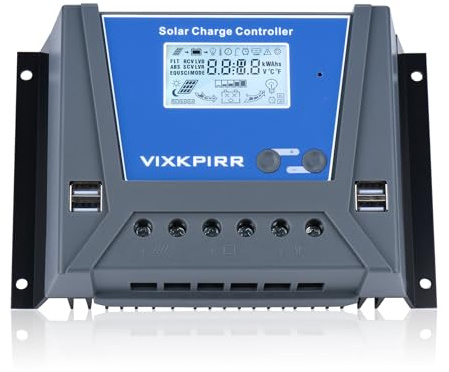 VIXKPIRR PWM 60A Solar Laderegler 12V 24V 36V 48V mit Bluetooth & App | 60A Solarladeregler mit Temperatursensor, LCD-Anzeige, 4 USB-Ports, Solarregler für Blei‑Säure‑, Gel‑und Lithium‑Batterien