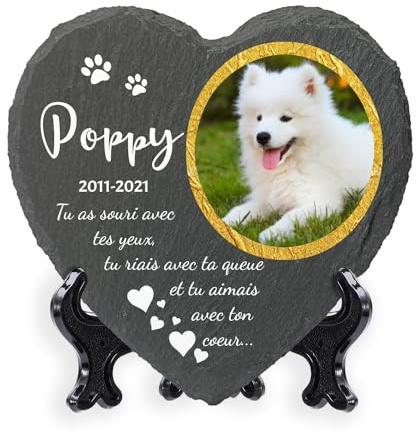 AIGAT Plaque commémorative carrée personnalisée 25 x 25 cm avec nom, Date, Photo et Support pour Animal Domestique, Chat, Chien, Ardoise, Pierre tombale - Cadre Photo doré