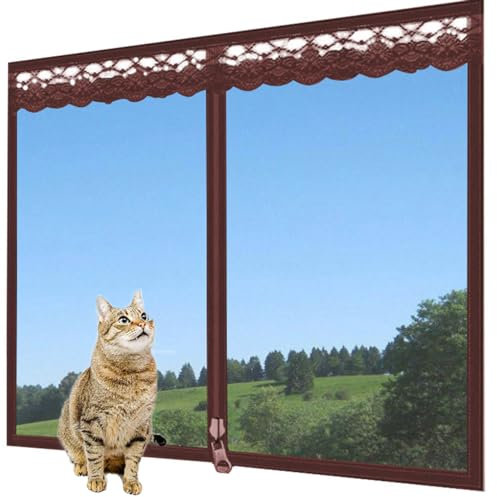 Rr tianshi Rete di protezione per finestra per gatti, protezione per finestra di gatti, rete di sicurezza per gatti, antigraffio, zanzariera (150 x 200 cm, marrone)