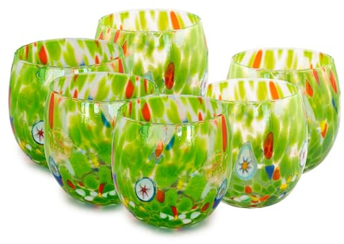 MurArt Vasos de Murano, juego de 6 vasos de 400 ml, colección Marea de vidrio soplado a mano de elaboración artesanal Made in Italy (verde hierba, vaso 6 unidades)
