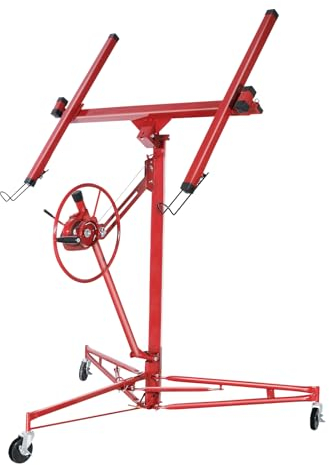 CCLIFE Plattenheber Klappbar für Trockenbau und Rigipsplatten XXL, Plattenlift bis 68 kg Höhe 140-350 cm 3 Räder mit Feststellbremse, rot