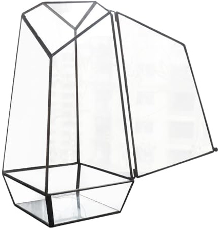 Pentagon Geometrisches Terrarium aus Glas, 25 cm, Terrarium, Blumendisplay mit Tür, handgefertigter Glas-Pflanzgefäß, geometrischer Terrarienbehälter für Farn, Moos und Luftpflanzen | Geometrisches Pflanzen-Terrarium mit Tür für Sukkulenten, Farn, Moos, Luftpflanzen, Blumen, Display Kerzenhalter