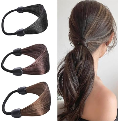 3PCS Hair Tie Mini Rubber Bands Wig Braided Elastic Band Ponytail Holders Rope Ring for Women Girls - 3 Colors (Straight)