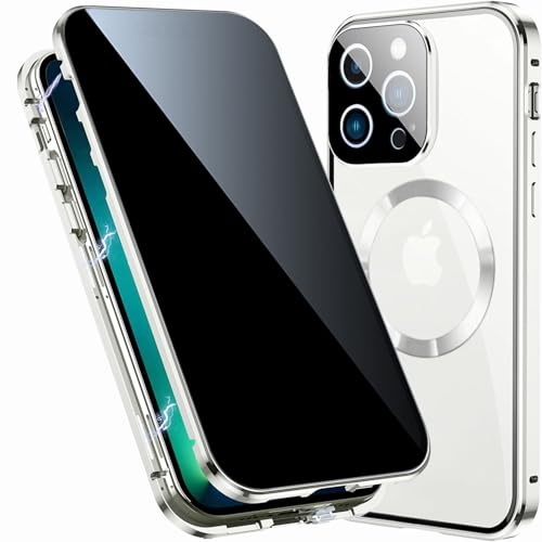 TOPF&B Case for iPhone 13 Pro Max,Magnetic Cover[compatible MagSafe],built-in Privacy Screen Protector and Camera Lens Protector,360 Degree Full Body Case for iPhone 13 Pro Max,Silver