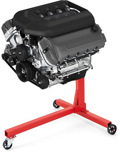 GYMAX Carrello Motore, con capacità di 3/8 Tonnellate e Testa Girevole a 360°, 3 Ruote, 4 Bracci Regolabili, Supporto Motore Pesante per Officina Meccanica, Garage, Rosso (Modello 340kg)