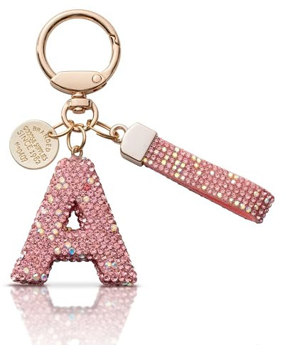 MORSUNBELA Schlüsselanhänger Buchstabe Glitzer Schlüsselanhänger mit Anfangsbuchstabe Keychain Strass für Frauen Damen Mädchen Rosa A