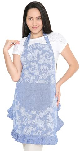 Encasa XO Kochschürze Damen, Küchenschürze, Rüschen Backschürze Blau