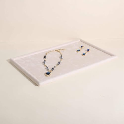 GemeShou Gemehou velvet Jewerly display tray, Top Microfiber Jewelry storage organizer plate, Empty Jewelry showcase tray for Necklace Bracelet Ring Earring Watch (Cream-Large)