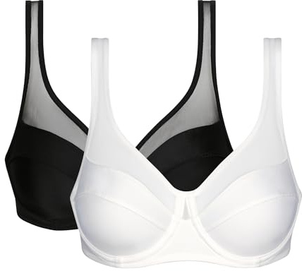 DIM Femme-Soutien-Gorge Generous Classic x2|Maintien Parfait pour Poitrines Généreuses |Microfibre Épaisse et Stretch|Dos en U et Bretelles Larges|Moderne et Confort Absolu, Noir+Blanc,105F FR/90F EU