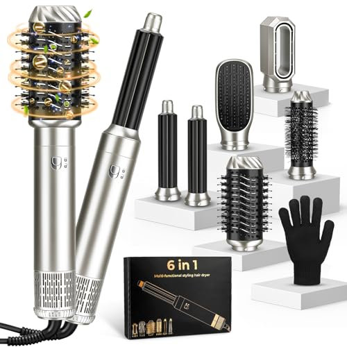 Air Hair Styler 6 in 1, Hot Air Stylers Hair Dryer Set-with Curl, Straighten, Volumised, Smooth and Hairdryer Brushes for Styling, for All Hair Types/Length Negative Ion Hair Care